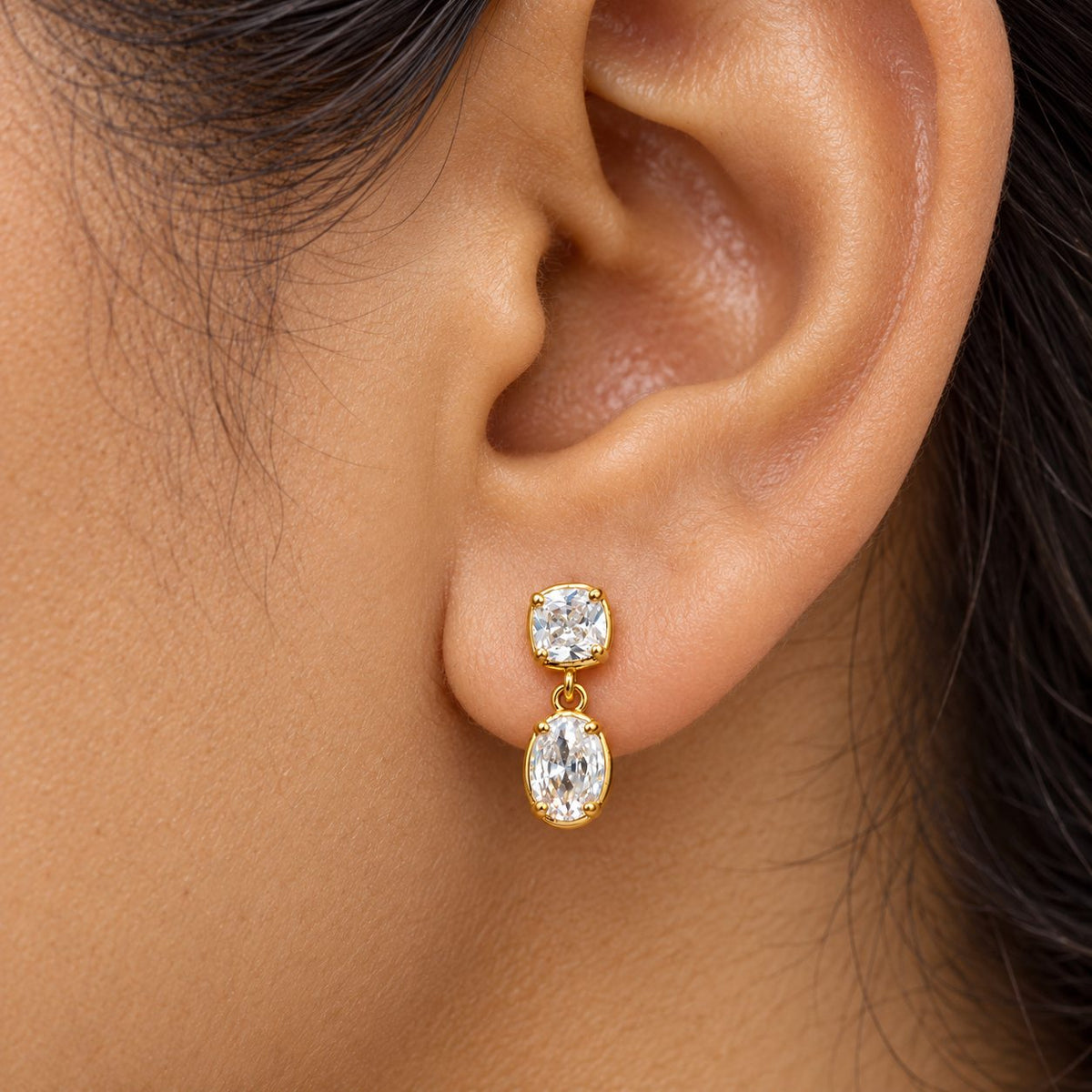 Cushion and Oval Crystal Drop Earrings - Macro