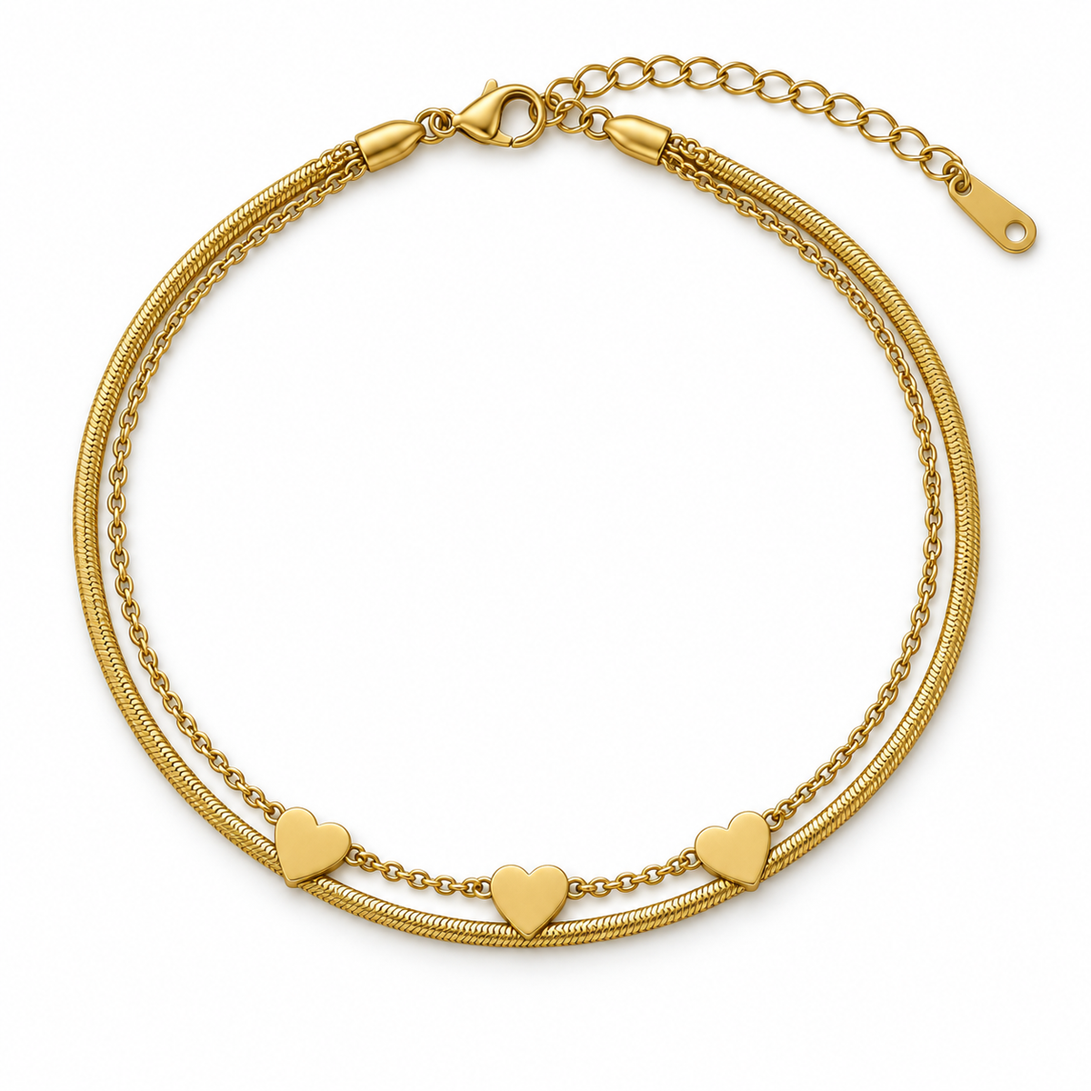 Double Chain Heart Anklet - Details