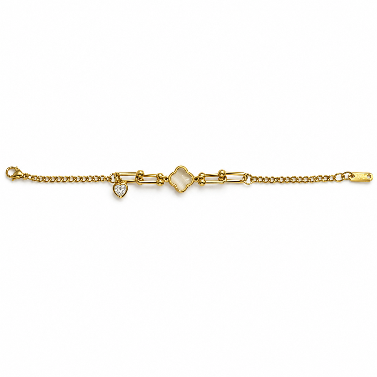 Elegant Gold Clover Bracelet with Heart Charm — main photo