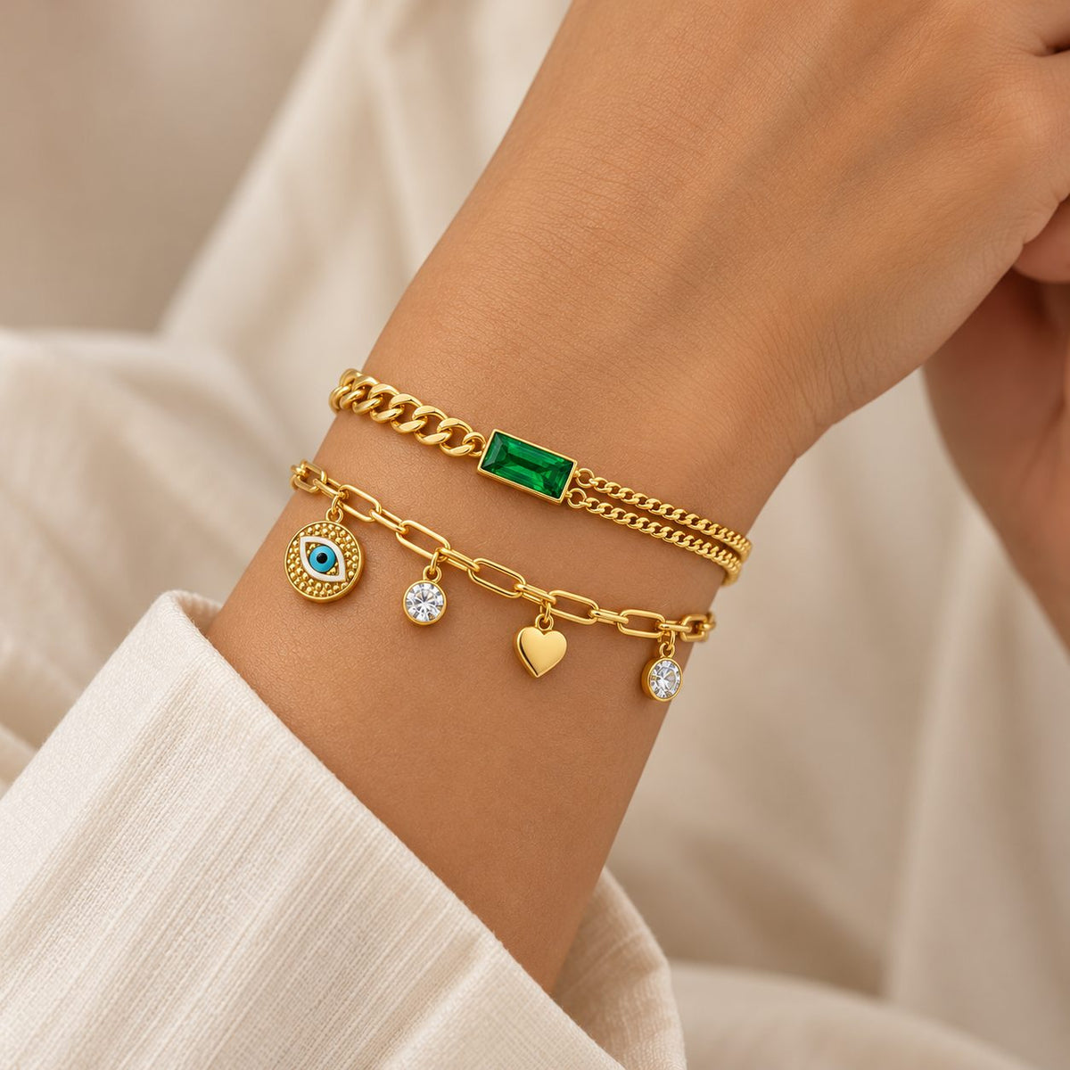 Emerald Asymmetric Chain Bracelet - Stacking