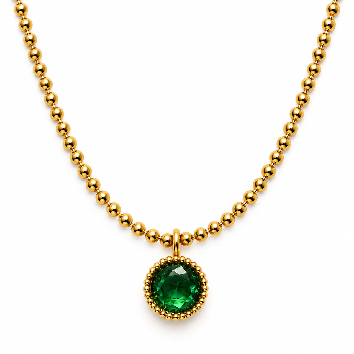 Emerald Beaded Halo Pendant Necklace product view