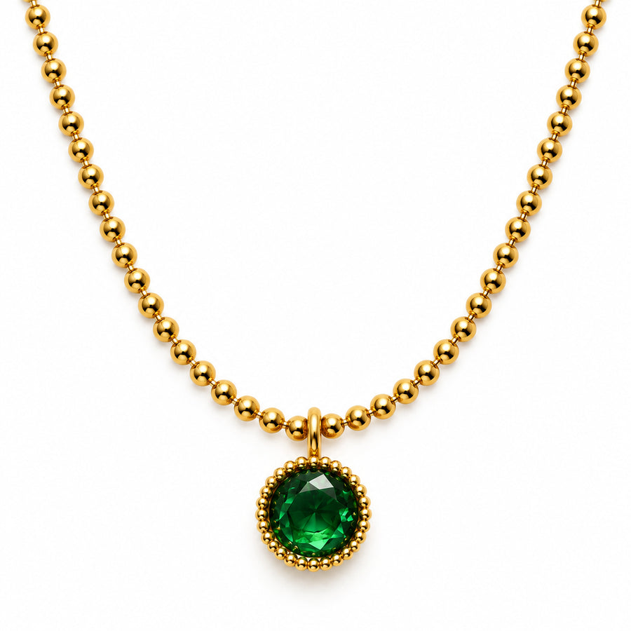 Emerald Beaded Halo Pendant Necklace product view