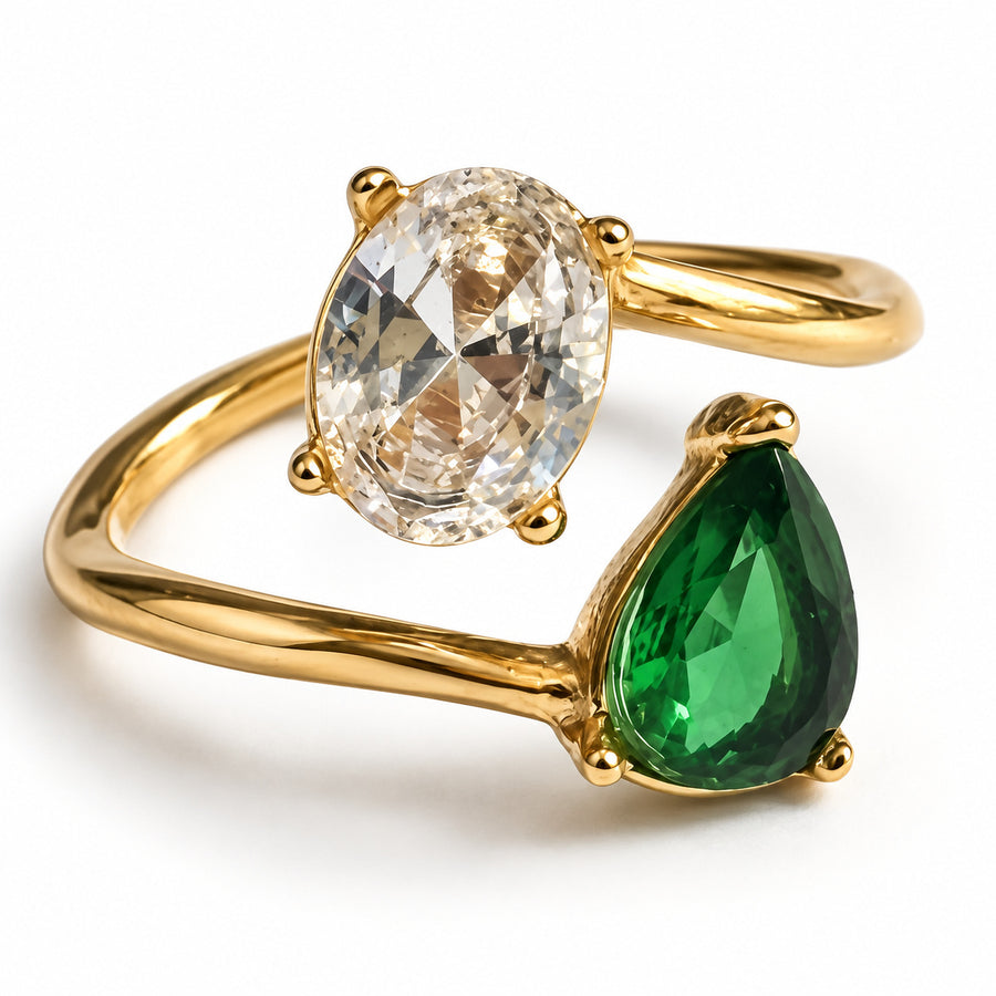 Emerald Crystal Duo Open Ring