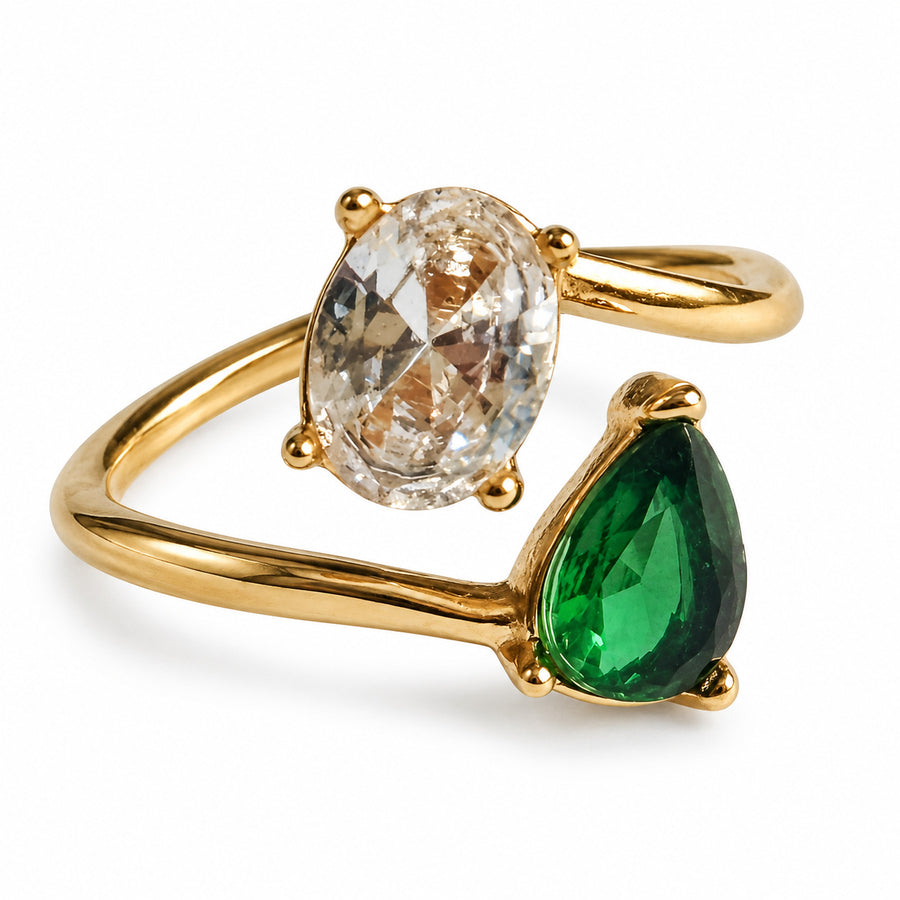 Emerald Crystal Duo Open Ring