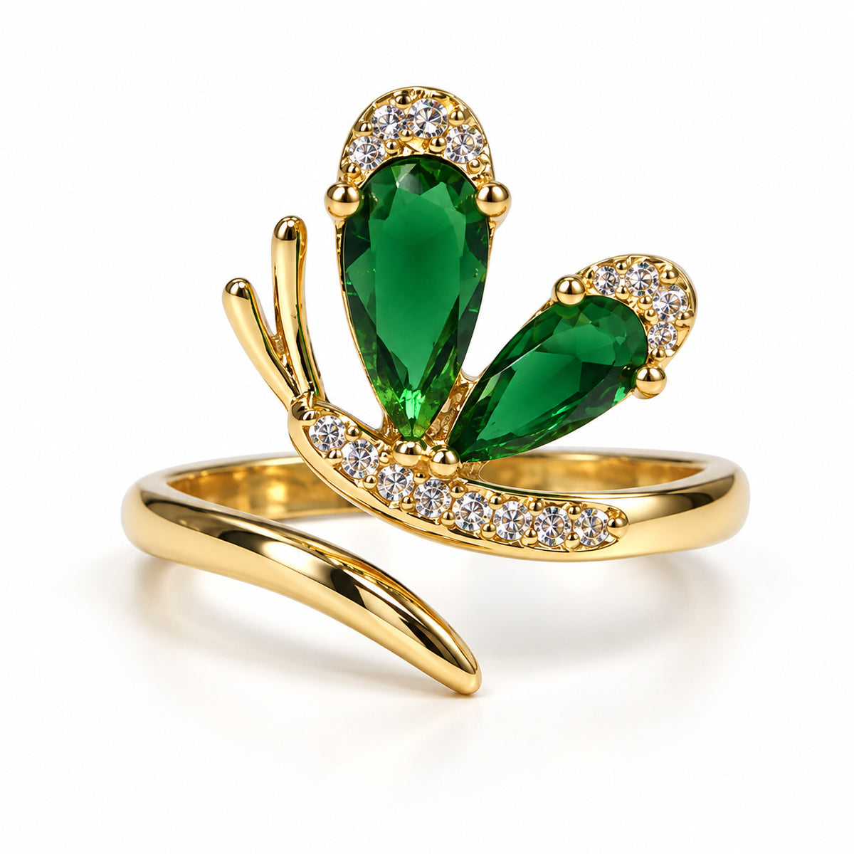 Emerald Dragonfly Statement Ring detail view