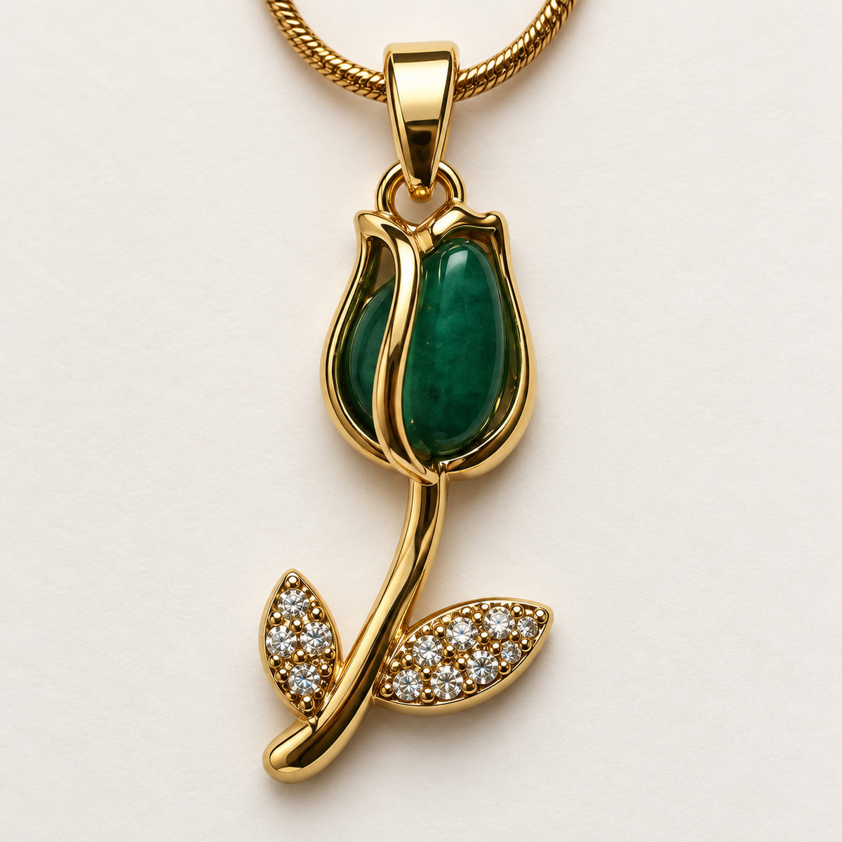 Emerald Tulip Pendant Necklace detail view
