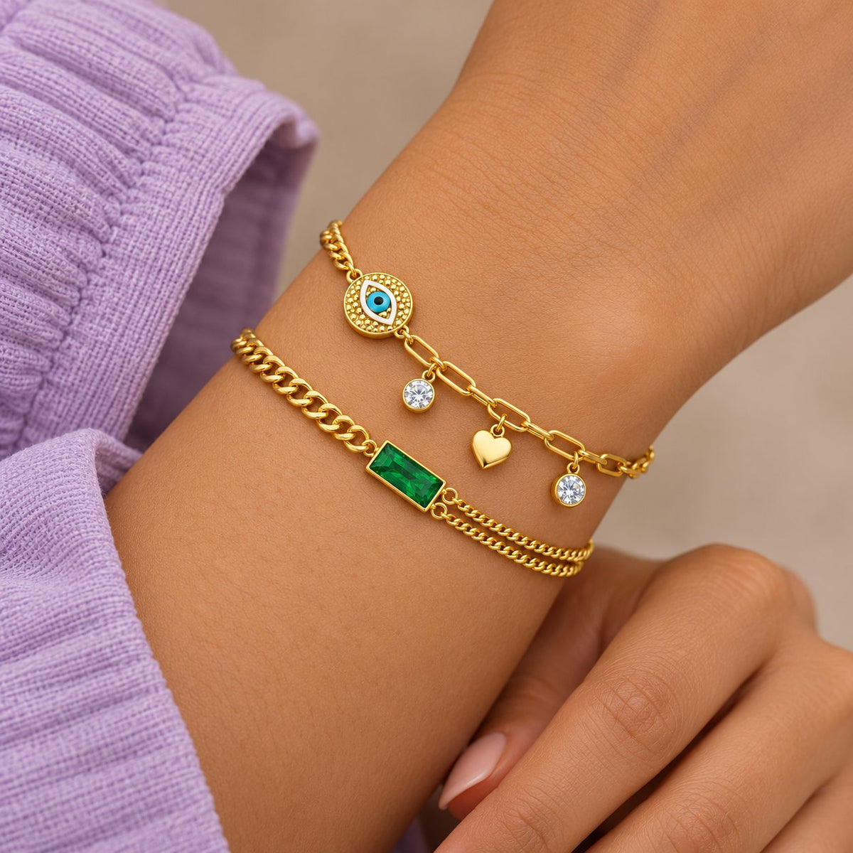 Evil Eye Heart Link Bracelet - Stacking