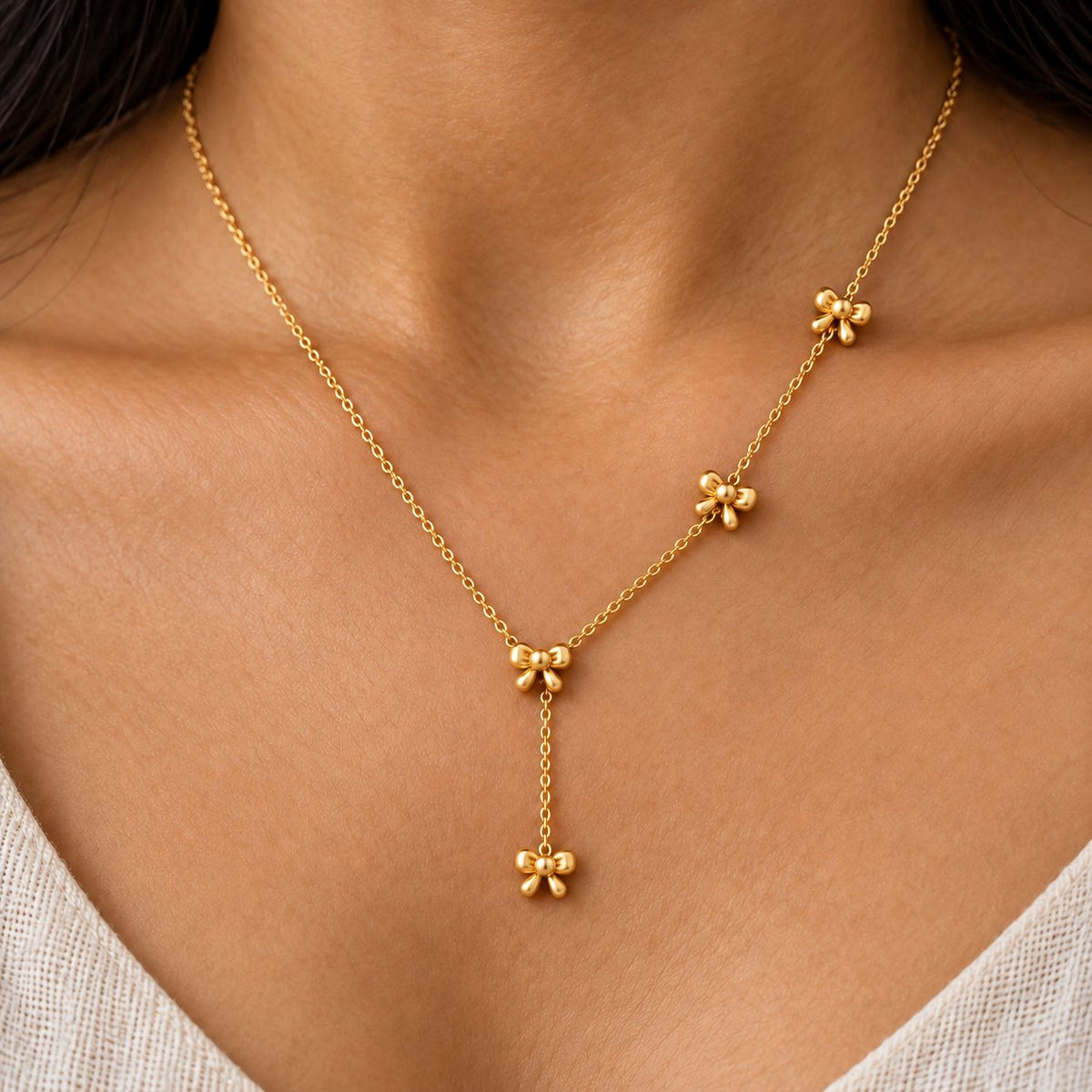 Golden Bow Lariat Necklace - Macro