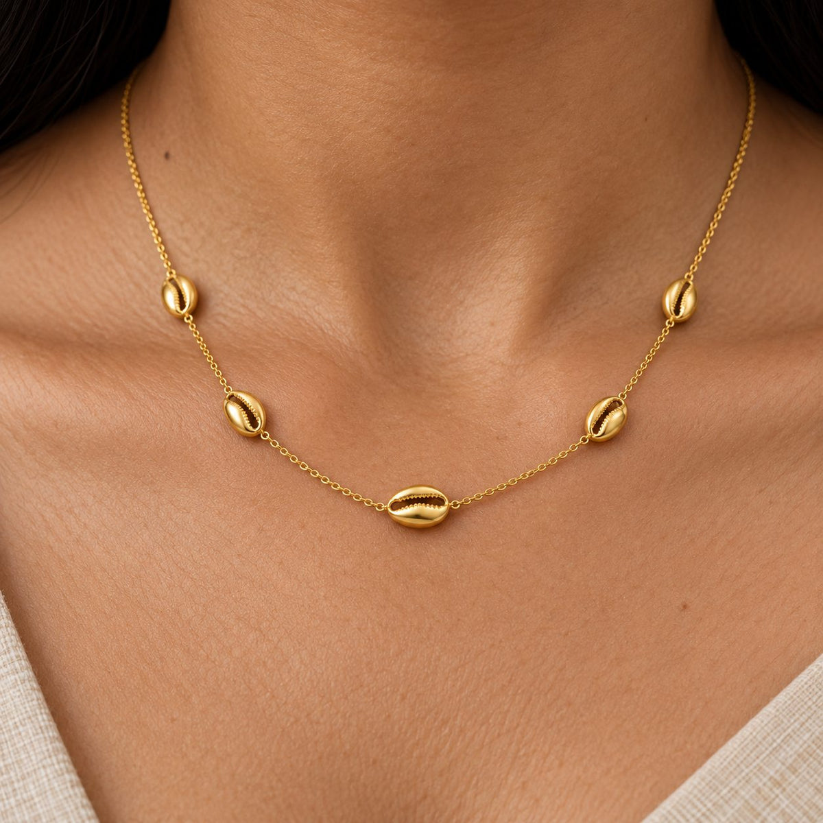 Golden Cowrie Station Necklace - Macro