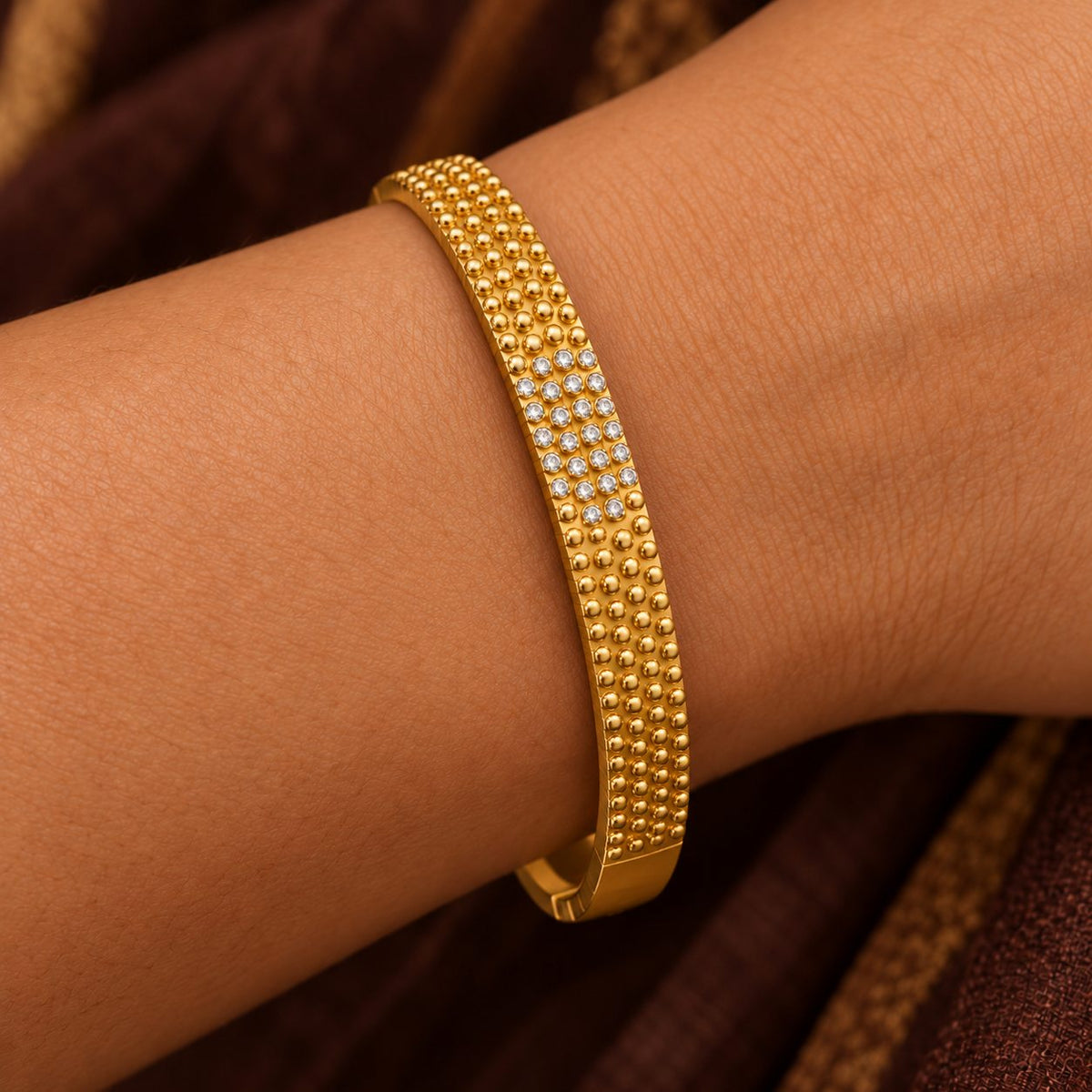 Golden Dotted Oval Crystal Bangle - Macro
