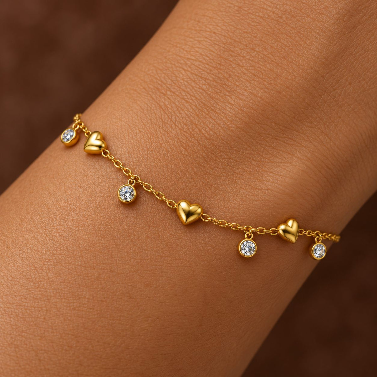 Golden Heart and Crystal Bracelet - Macro