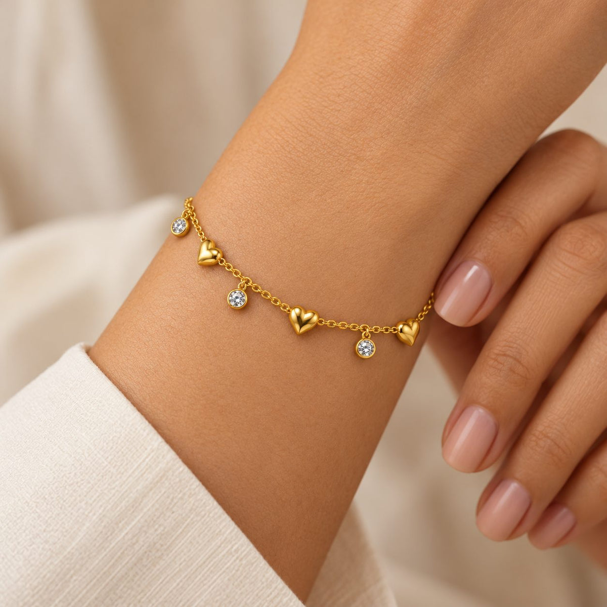 Golden Heart and Crystal Bracelet - Model