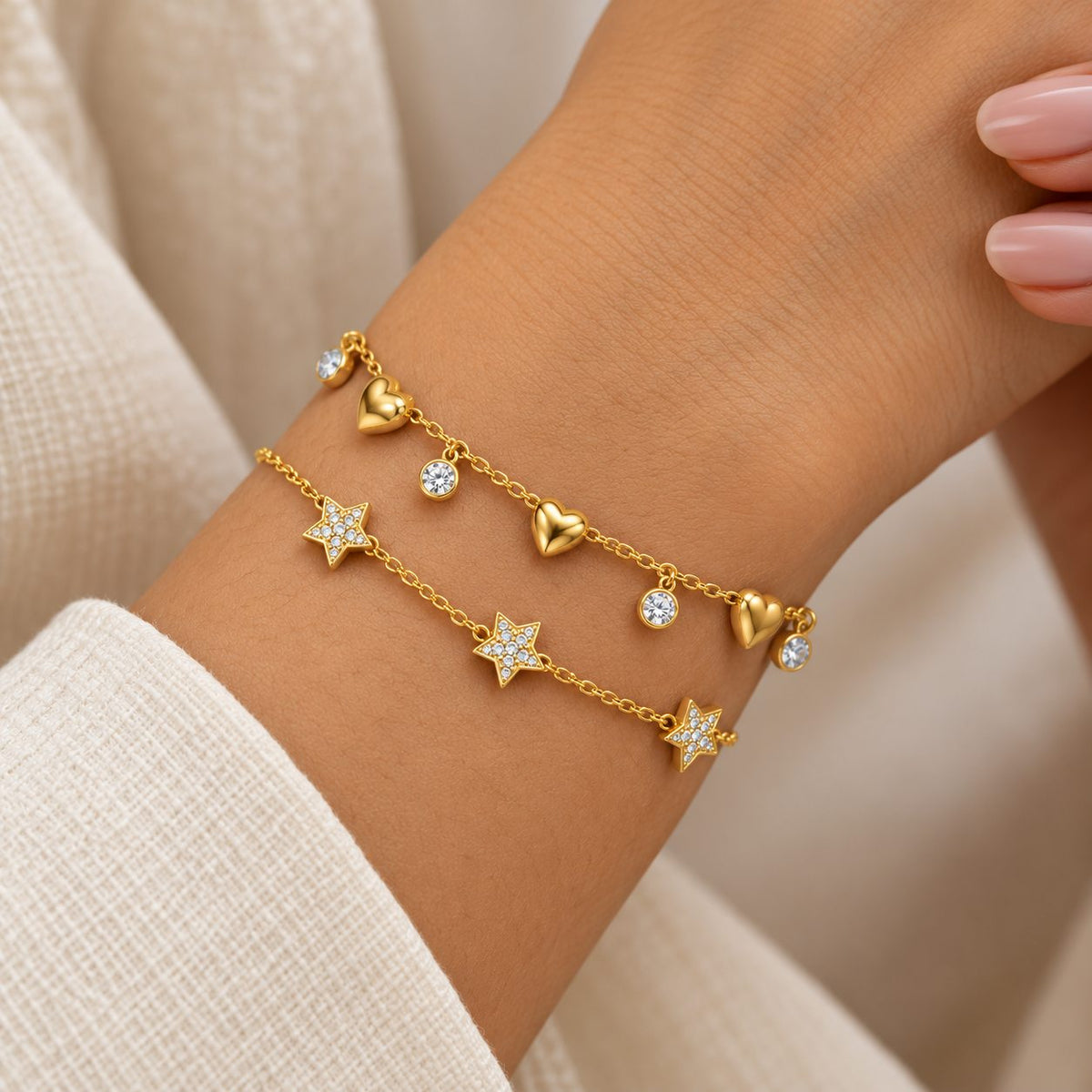 Golden Heart and Crystal Bracelet - Stacking