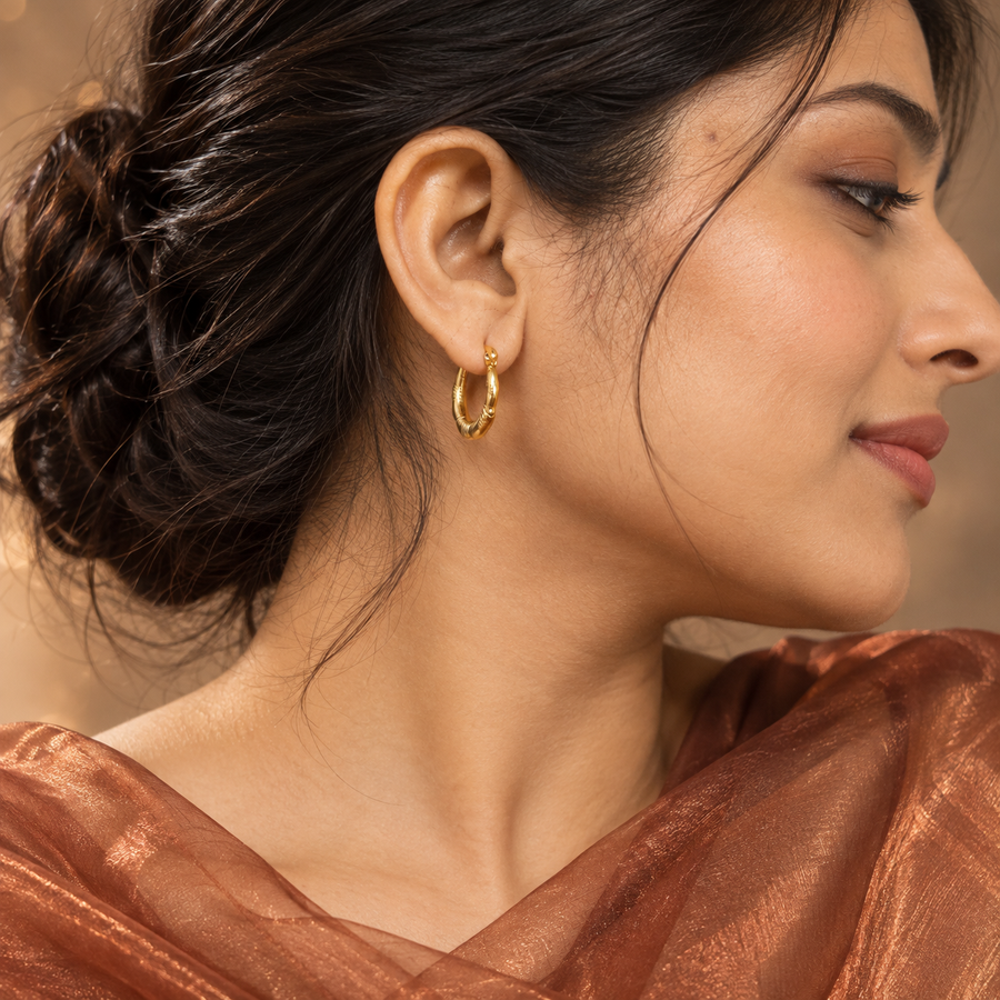 Golden Irregular Hoop Earrings - Model