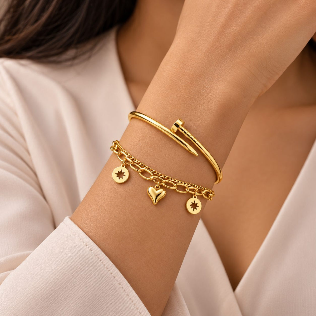 Golden Nail Bangle - Stacking