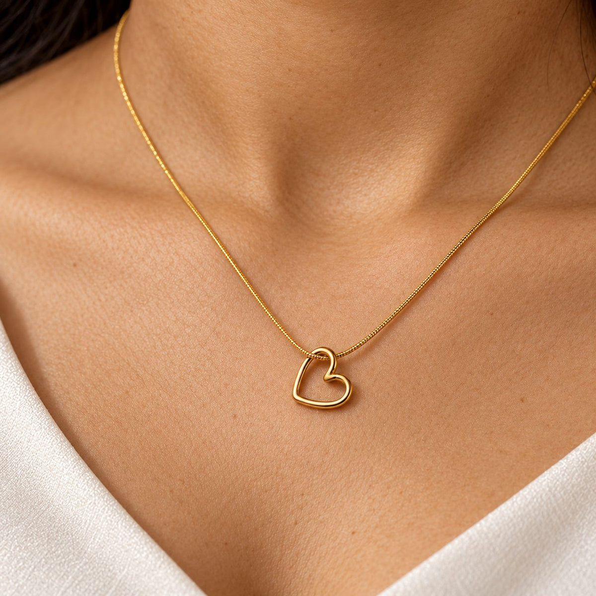 Golden Open Heart Necklace - Macro