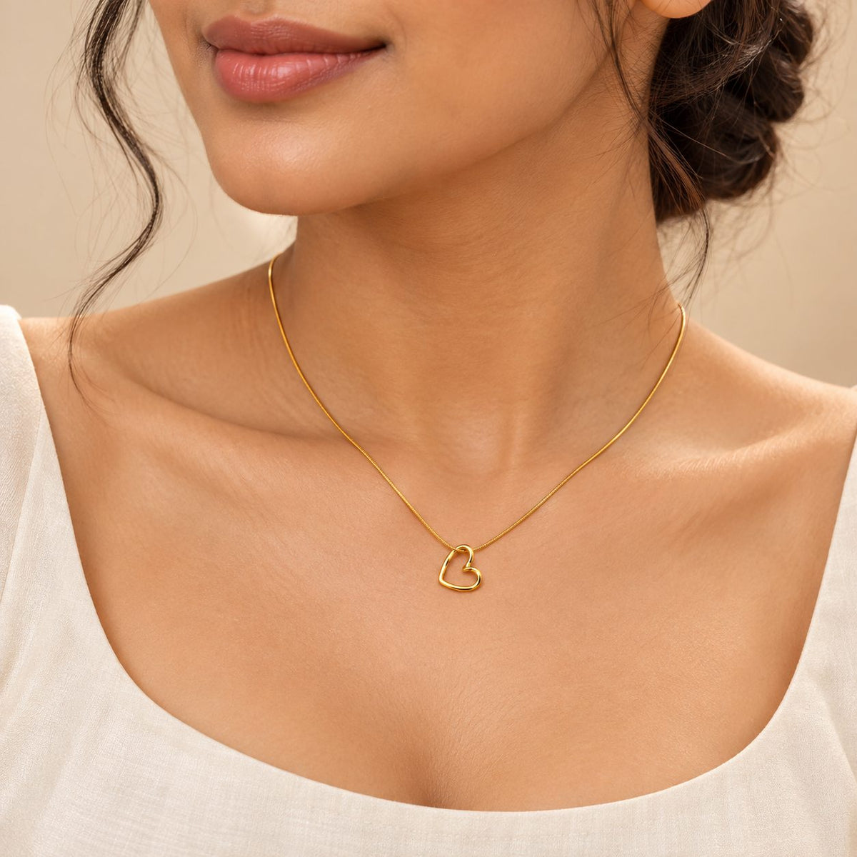 Golden Open Heart Necklace - Model