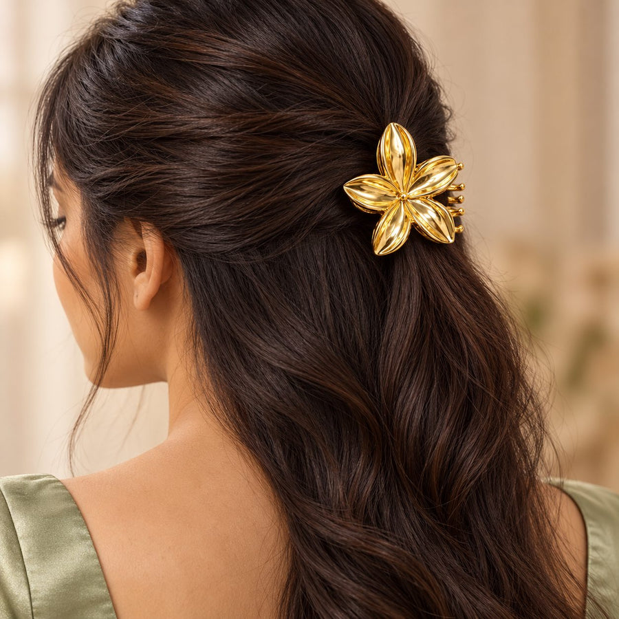 Golden Petal Flower Hair Tie - Model