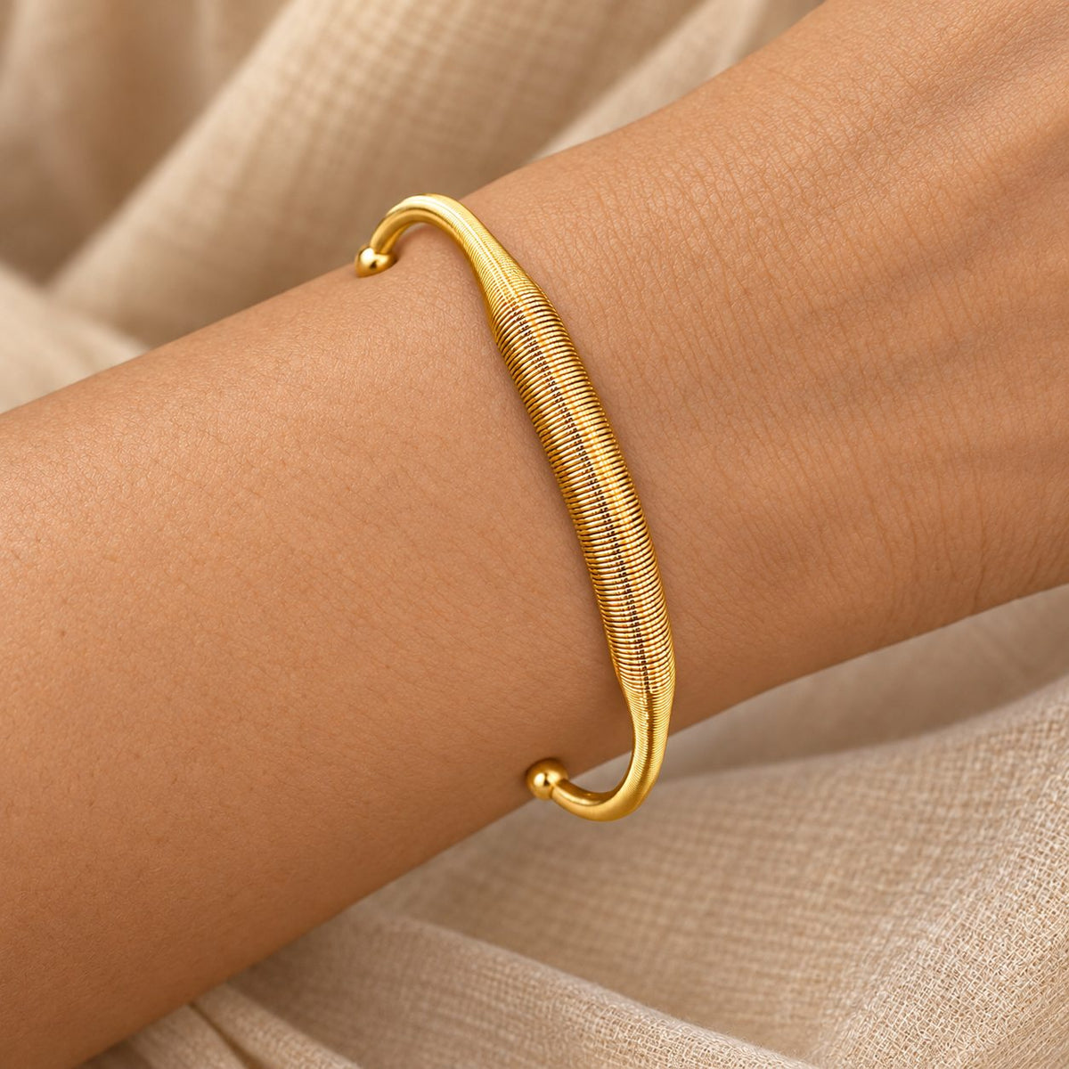 Golden Ribbed Spindle Cuff - Macro