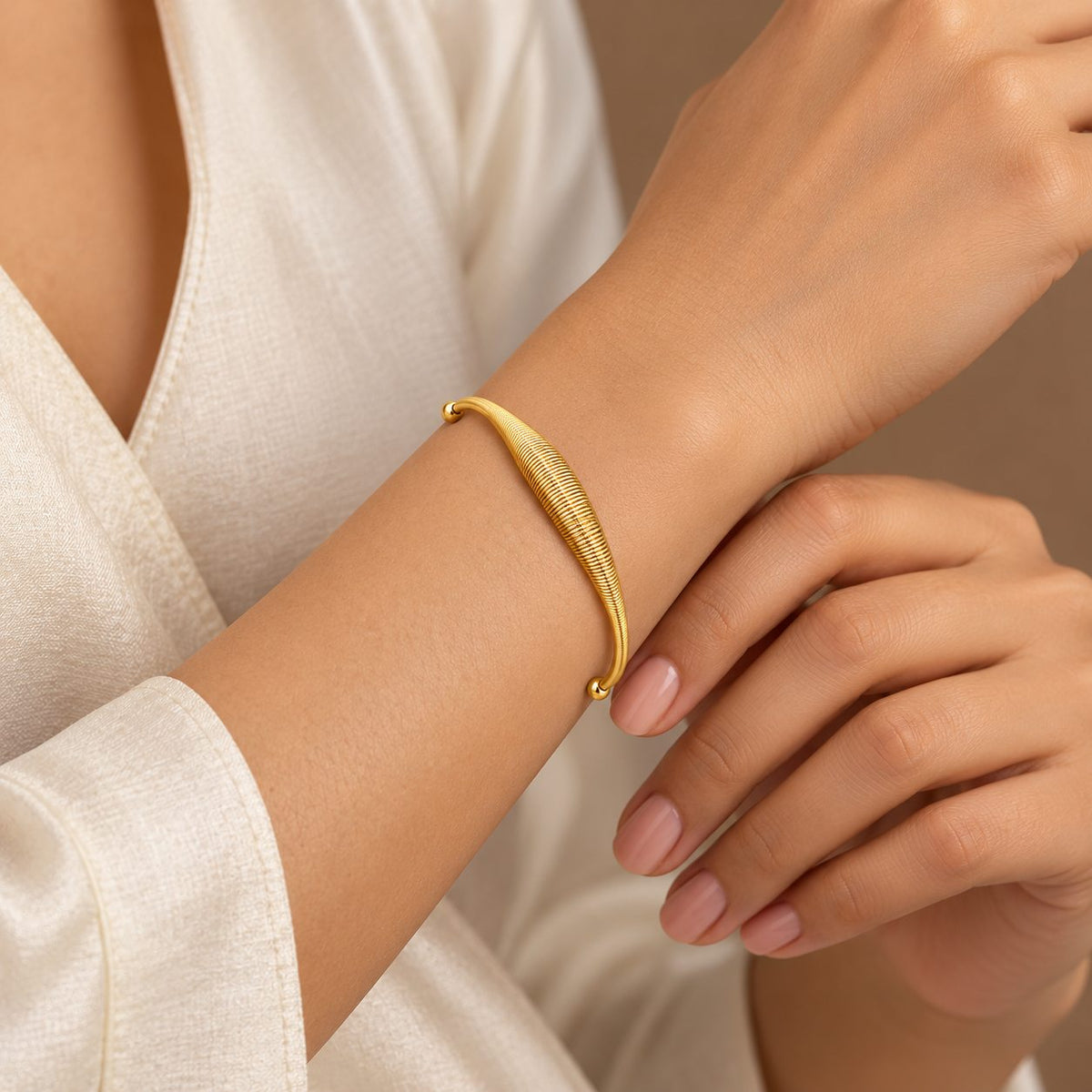 Golden Ribbed Spindle Cuff - Model