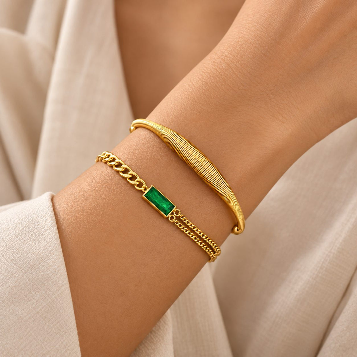 Golden Ribbed Spindle Cuff - Stacking