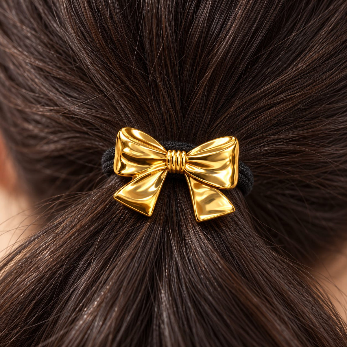 Golden Ribbon Bow Hair Tie - Macro