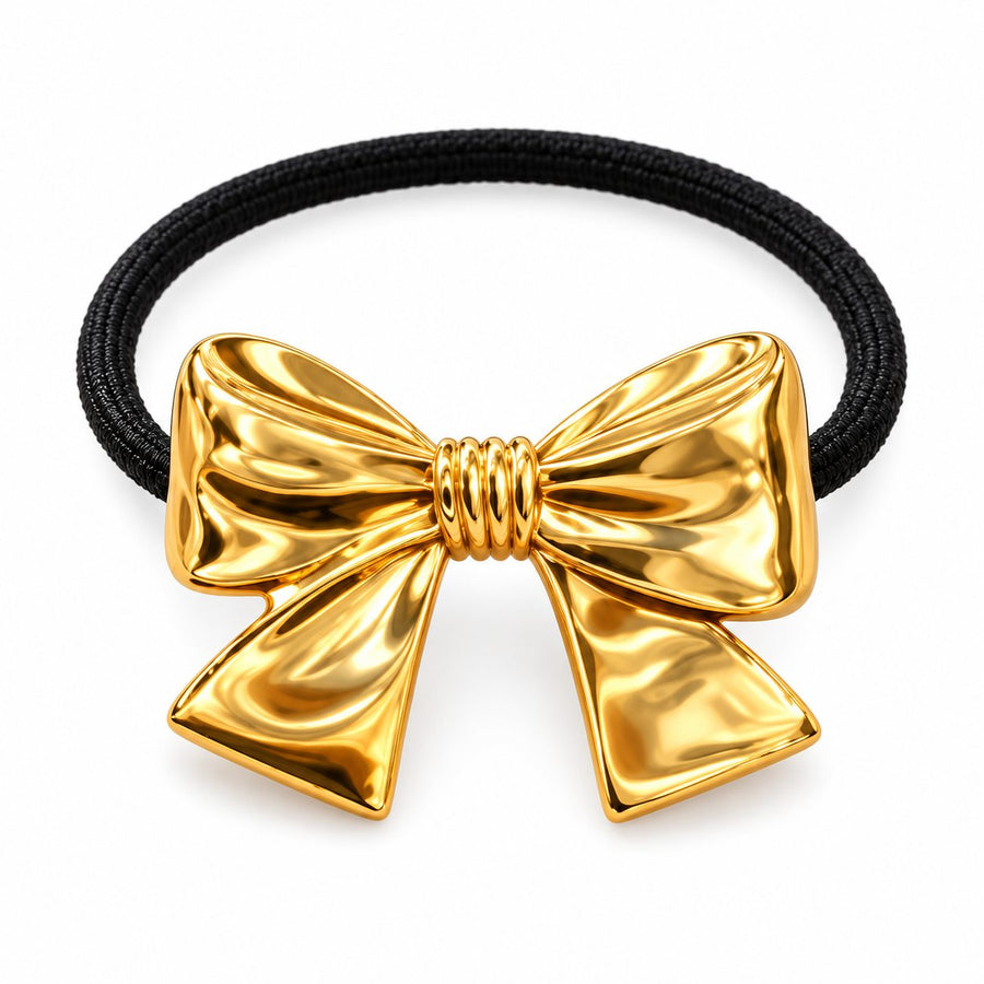 Golden Ribbon Bow Hair Tie - Main
