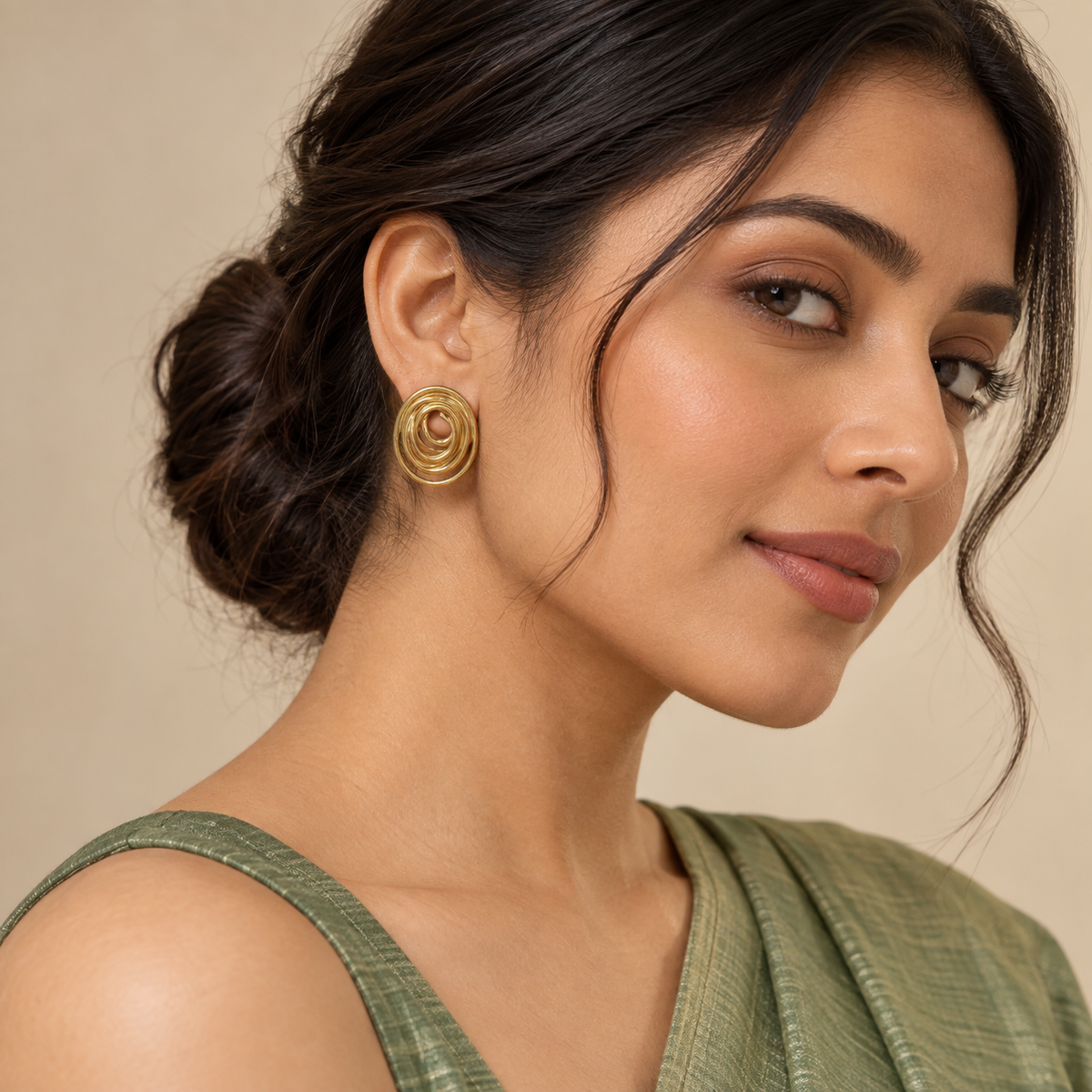Golden Spiral Orbit Stud Earrings - Model