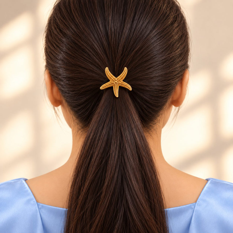 Golden Starfish Hair Tie - Model