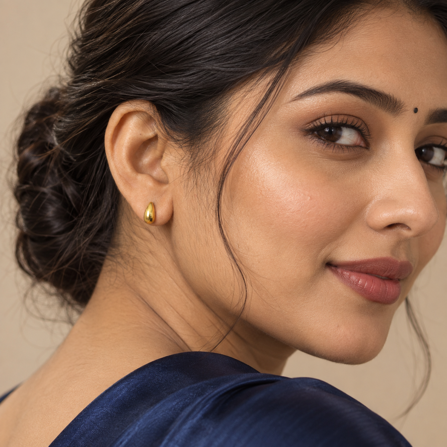 Golden Teardrop Stud Earrings - Model