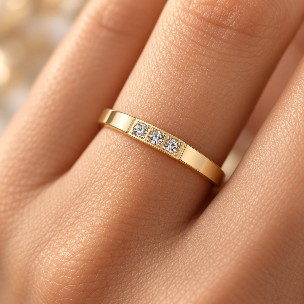 Golden Three Crystal Band Ring - Macro