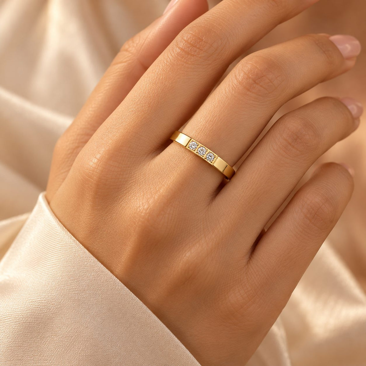 Golden Three Crystal Band Ring - Model