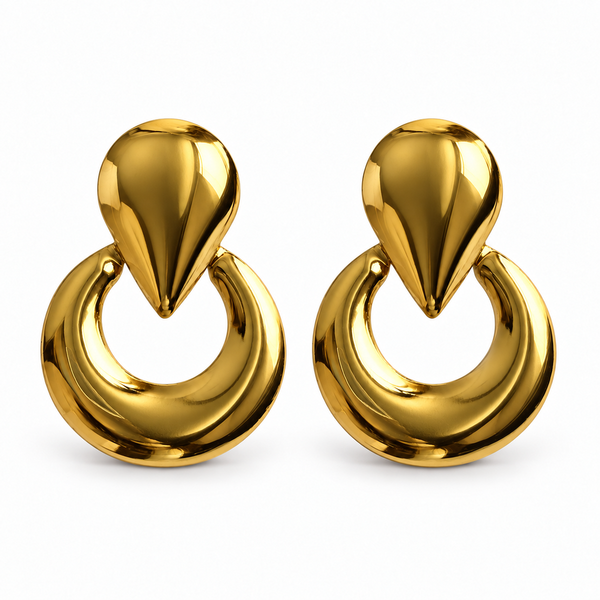 Golden Waterdrop Circle Earrings - Main