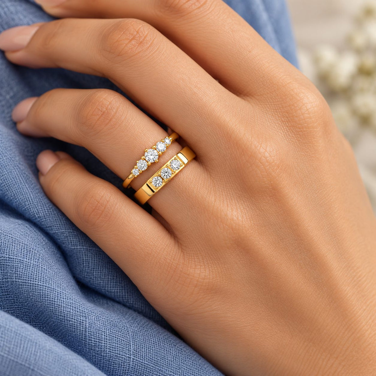 Graduated Crystal Band Ring - Stacking