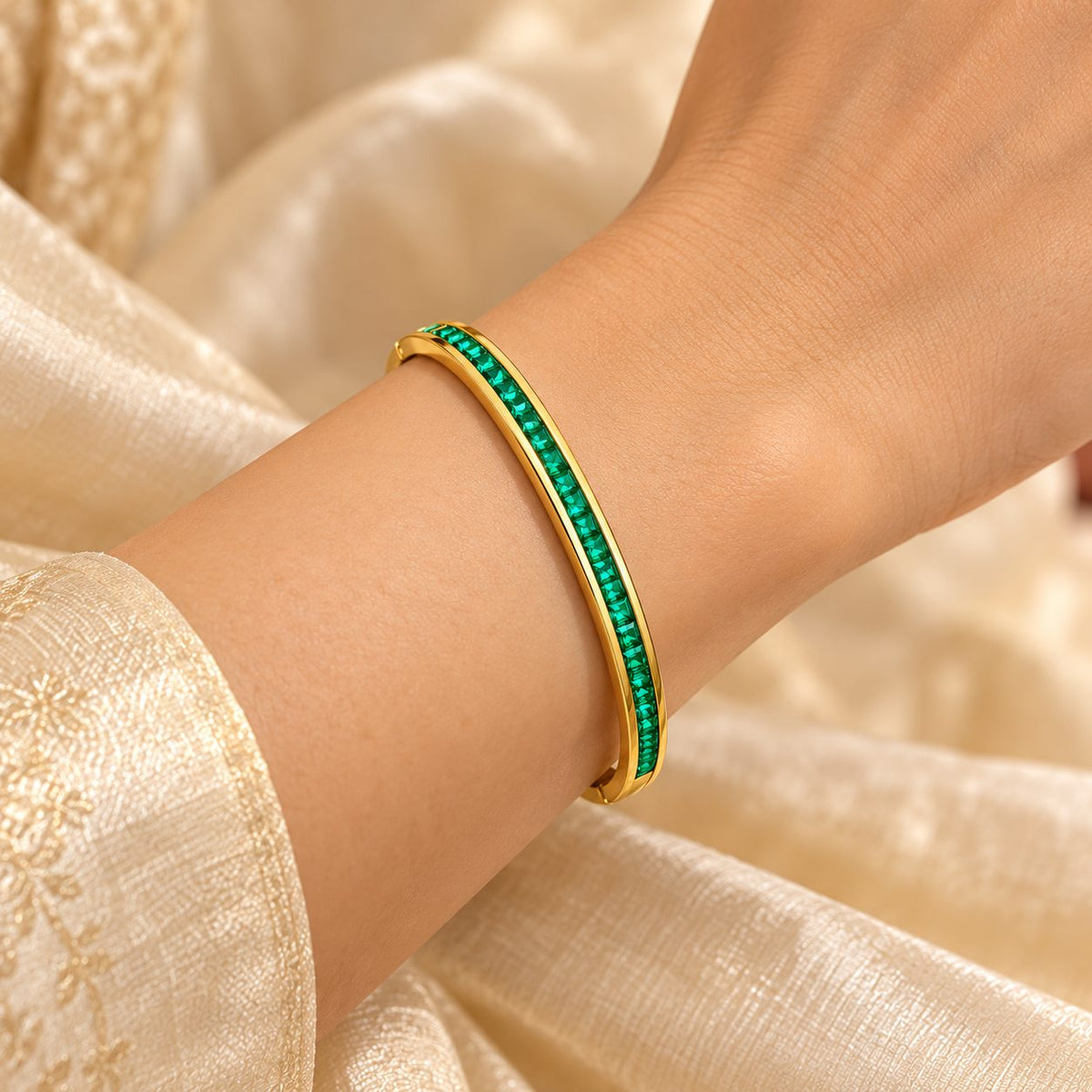 Green Crystal Channel Bangle - Model