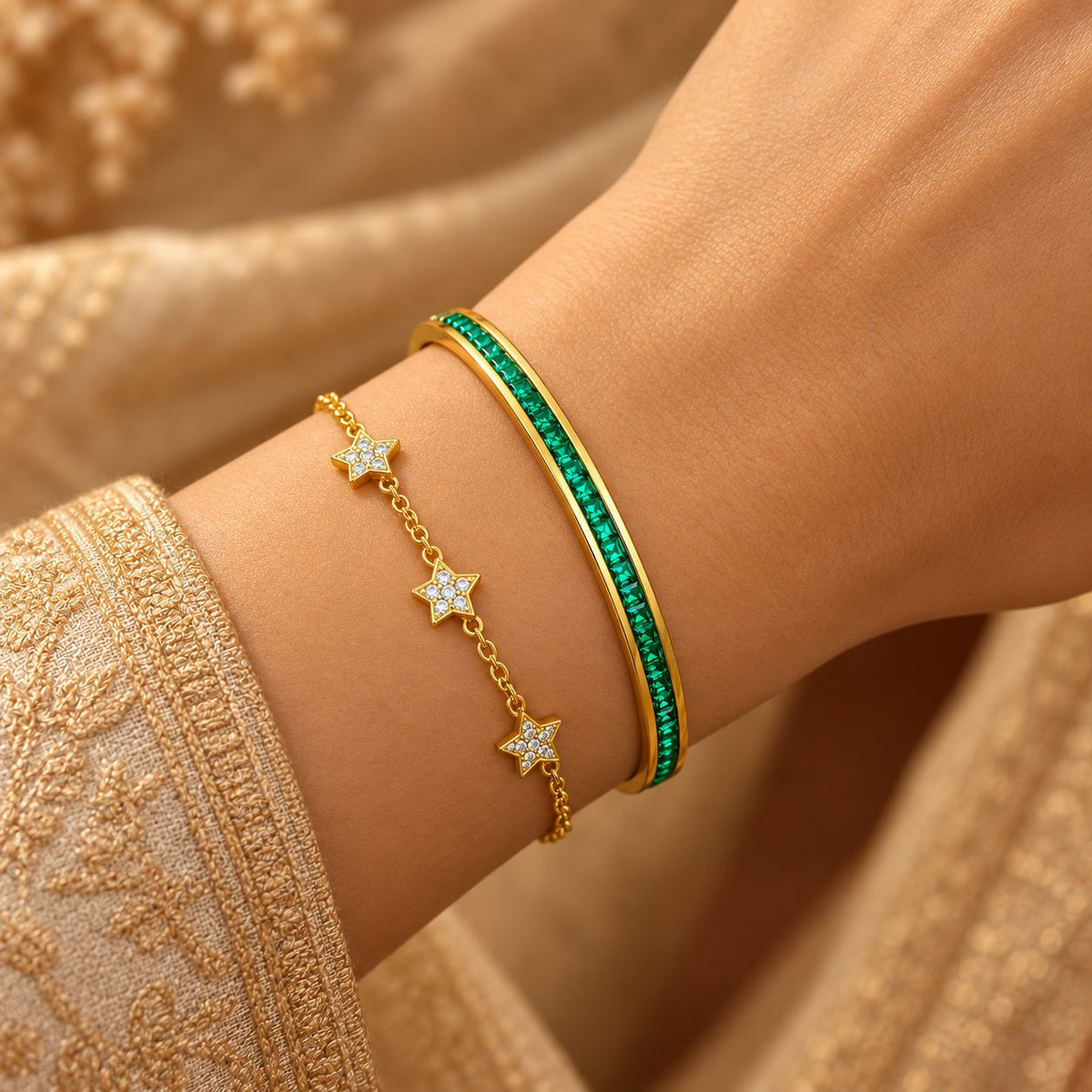Green Crystal Channel Bangle - Stacking