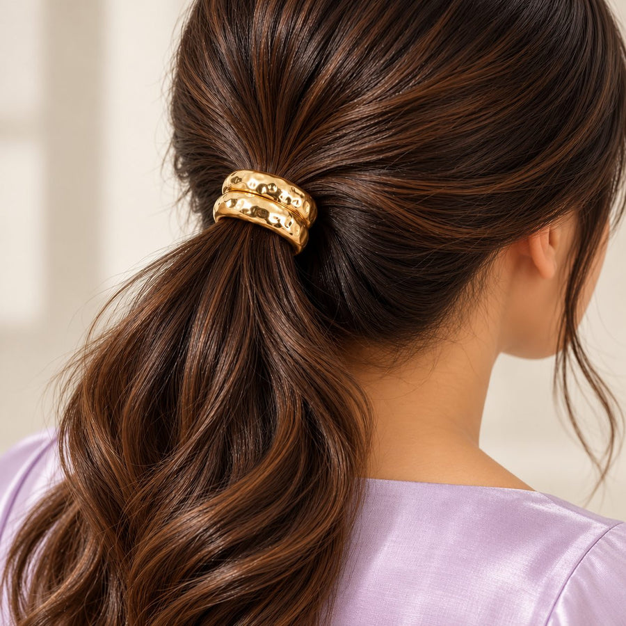 Hammered Double Band Hair Cuff - Model