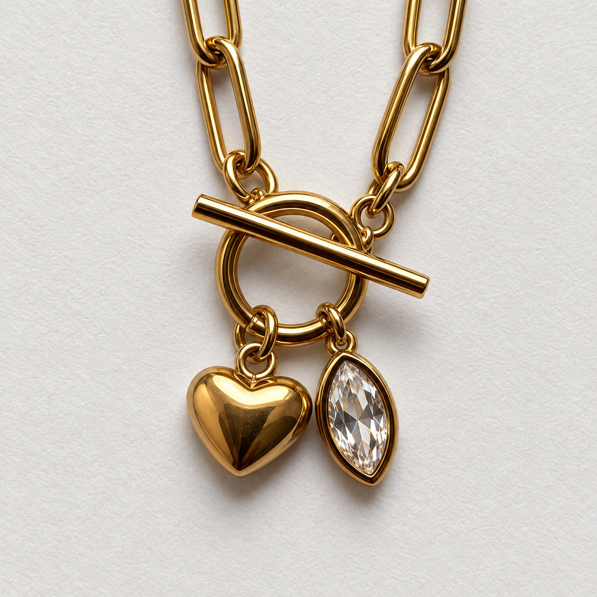 Heart And Crystal Toggle Necklace detail view