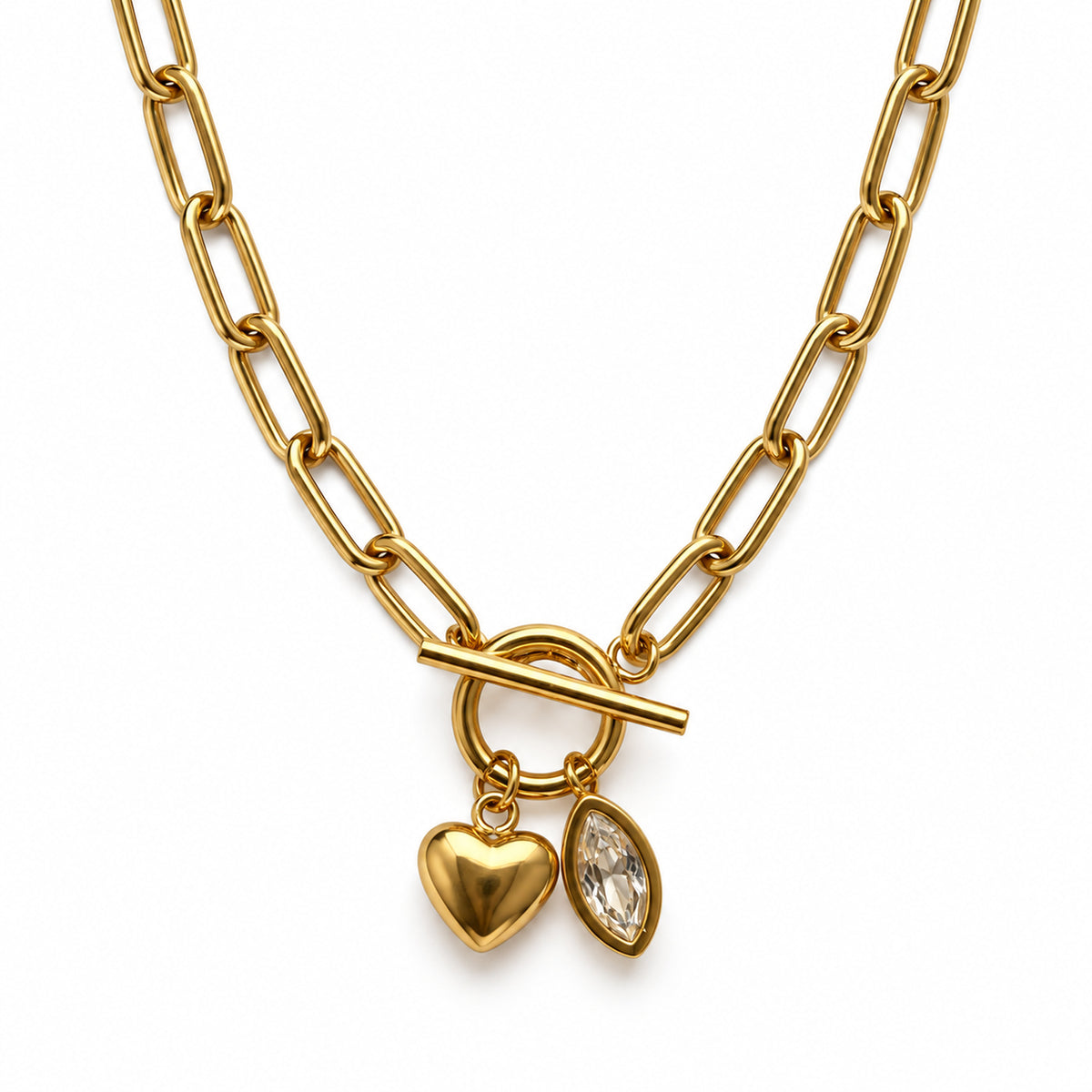 Heart And Crystal Toggle Necklace product view