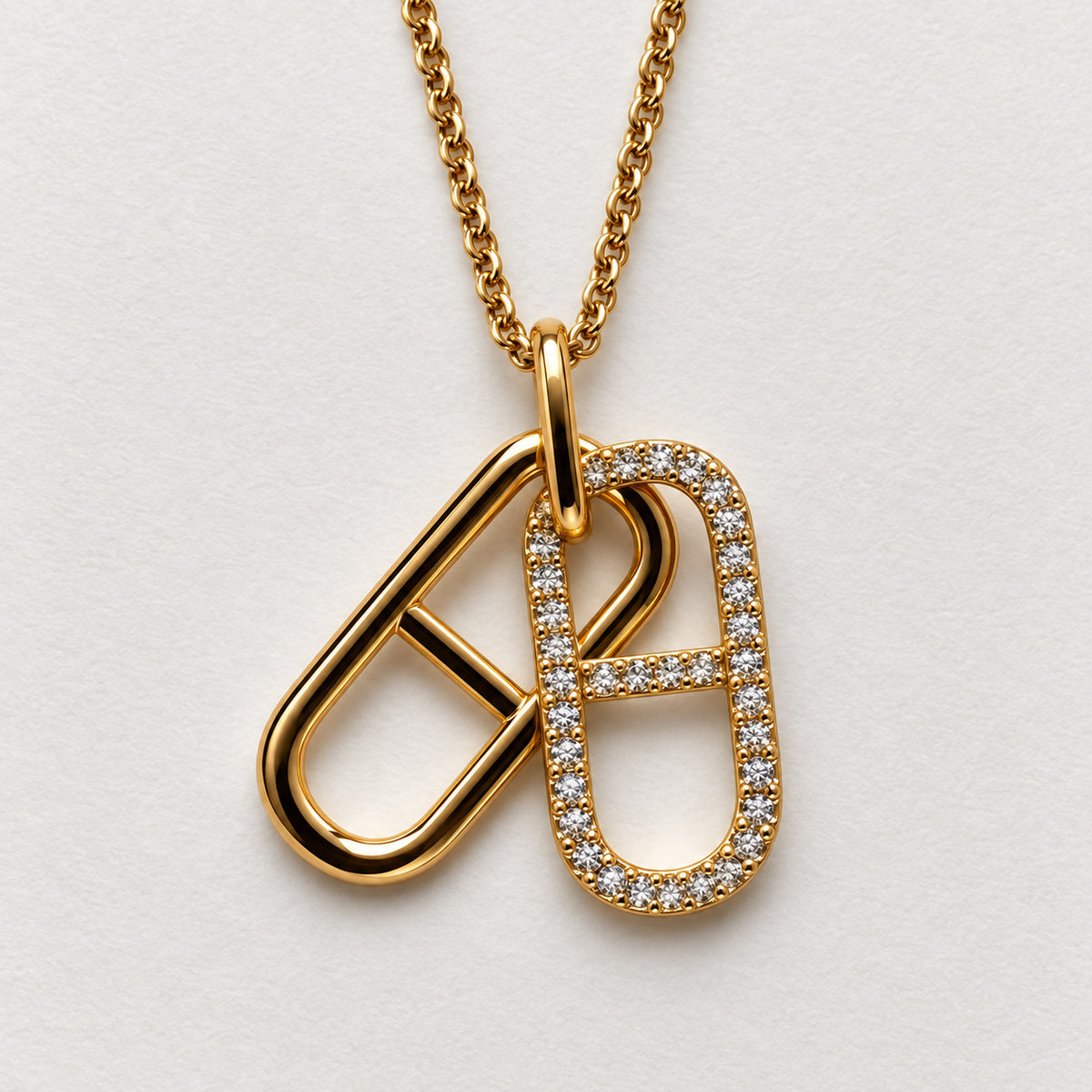Interlocking Crystal Link Pendant Necklace detail view