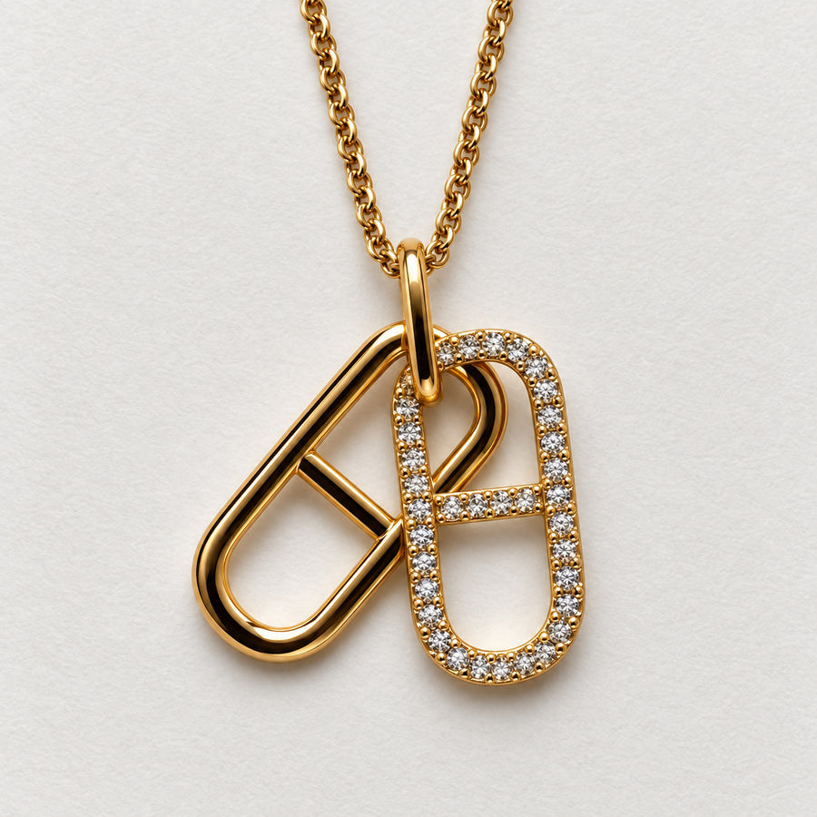 Interlocking Crystal Link Pendant Necklace detail view
