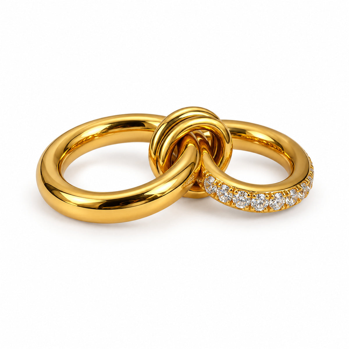 Interlocking Pavé Trio Ring detail view