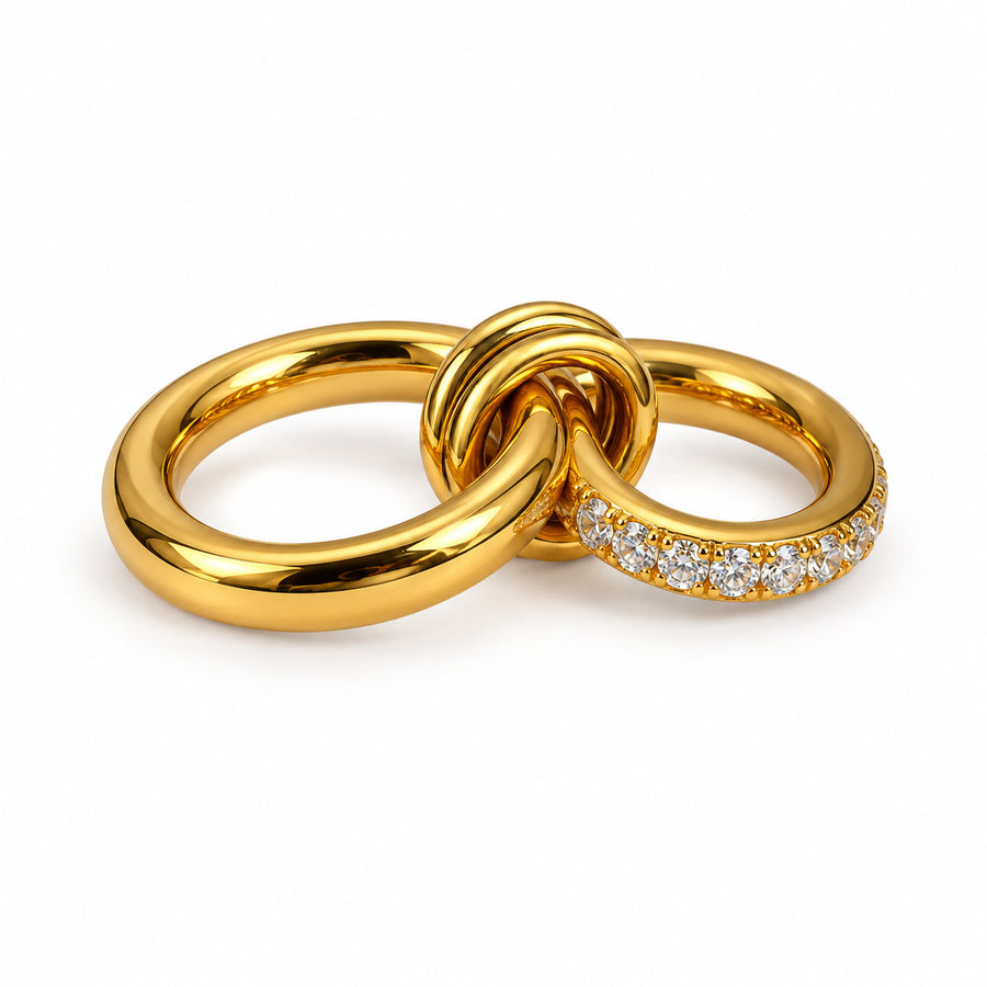 Interlocking Pavé Trio Ring detail view