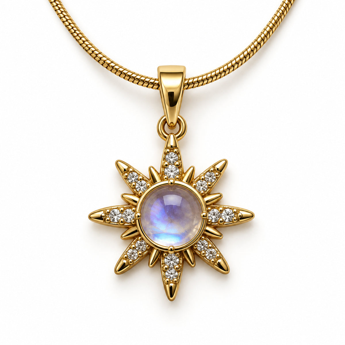 Iridescent Sunburst Pendant Necklace detail view