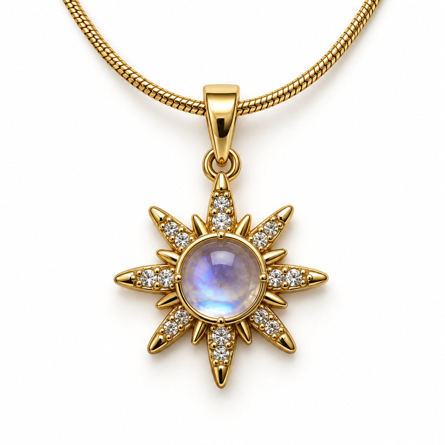 Iridescent Sunburst Pendant Necklace detail view