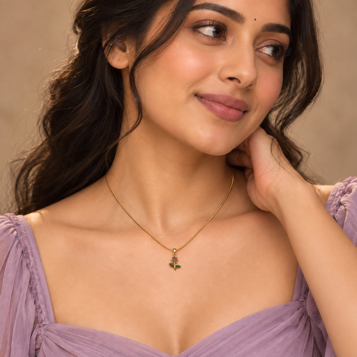 Lavender Blossom Pendant Necklace worn by model