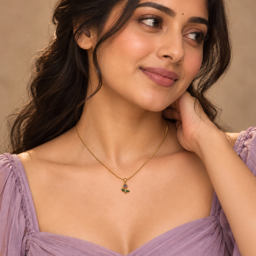 Lavender Blossom Pendant Necklace worn by model