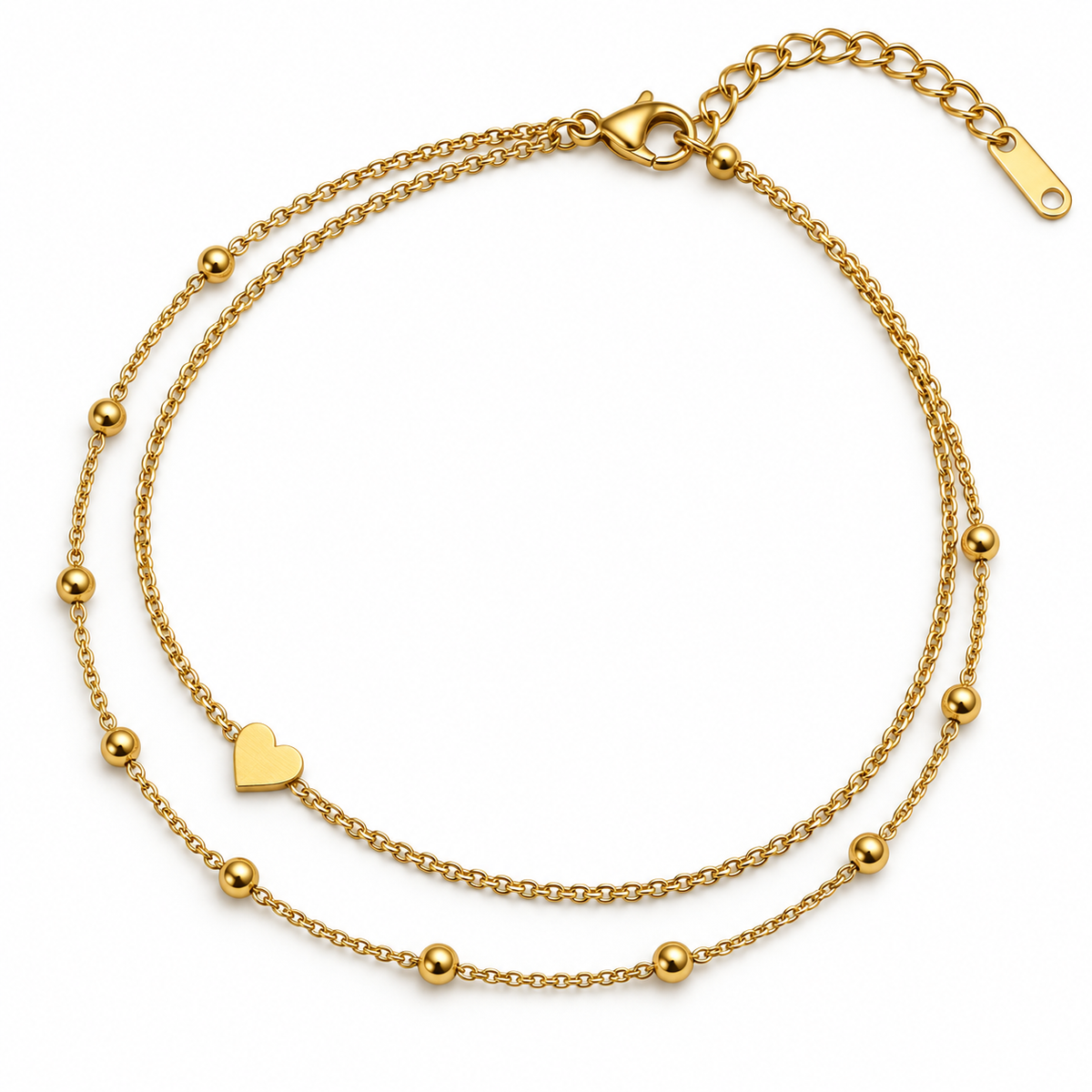 Layered Heart and Bead Anklet - Details