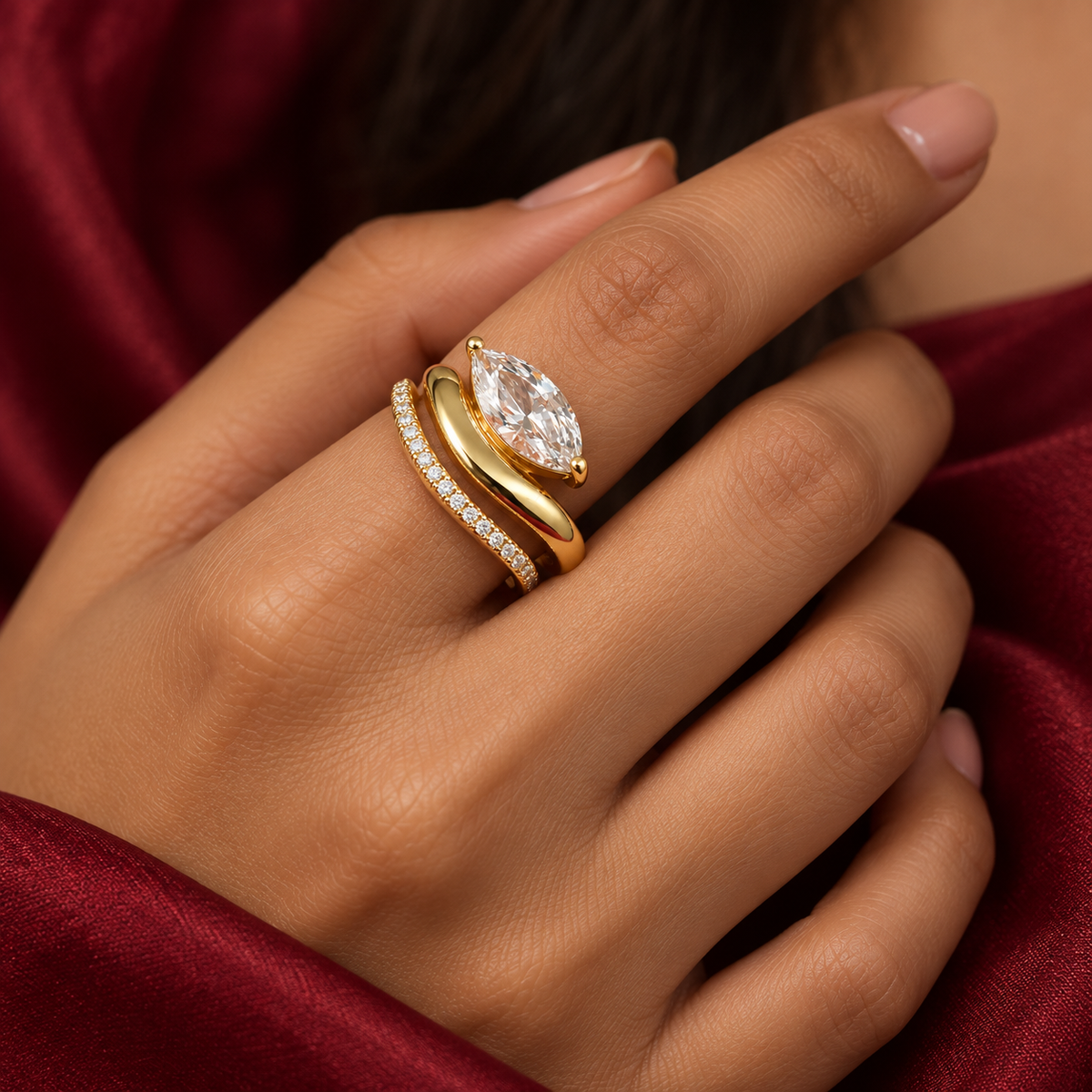 Marquise Crystal Layered Ring - Model