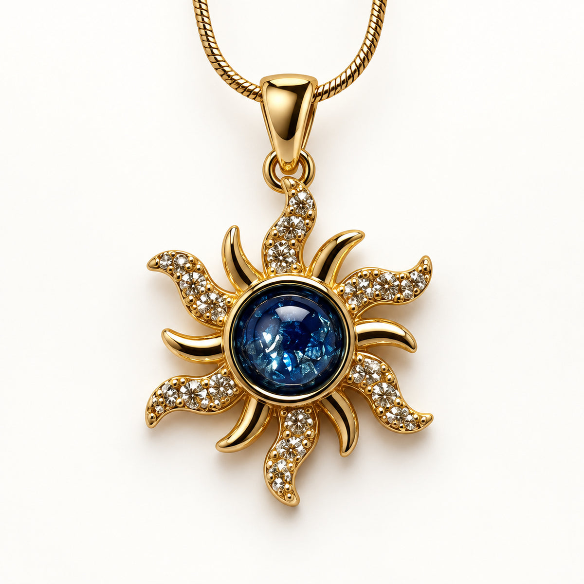 Midnight Blue Sun Pendant Necklace detail view